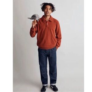 NWT Madewell ReSourced Fleece Polo Shirt in Dusty Redwood Orange Size XXL